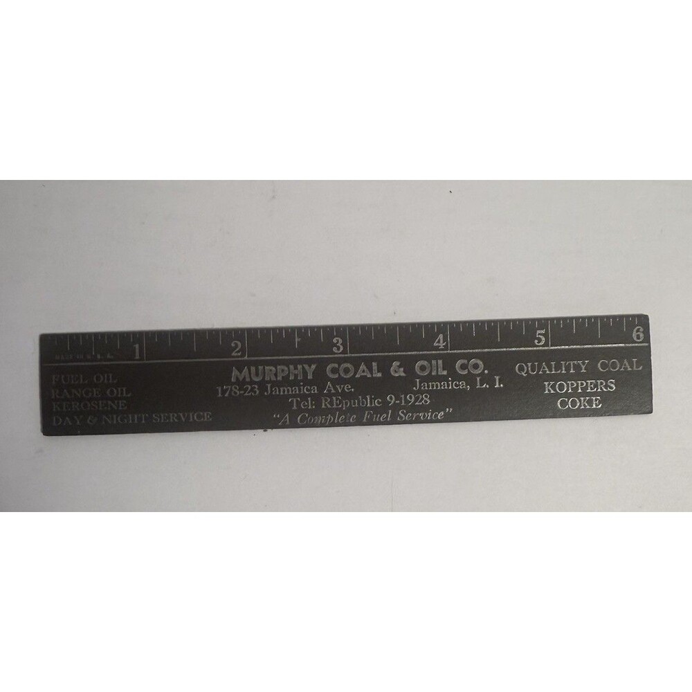 Vintage Black Metal Ruler Murphy Coal & Oil Long Island NY Jamaica Advertising